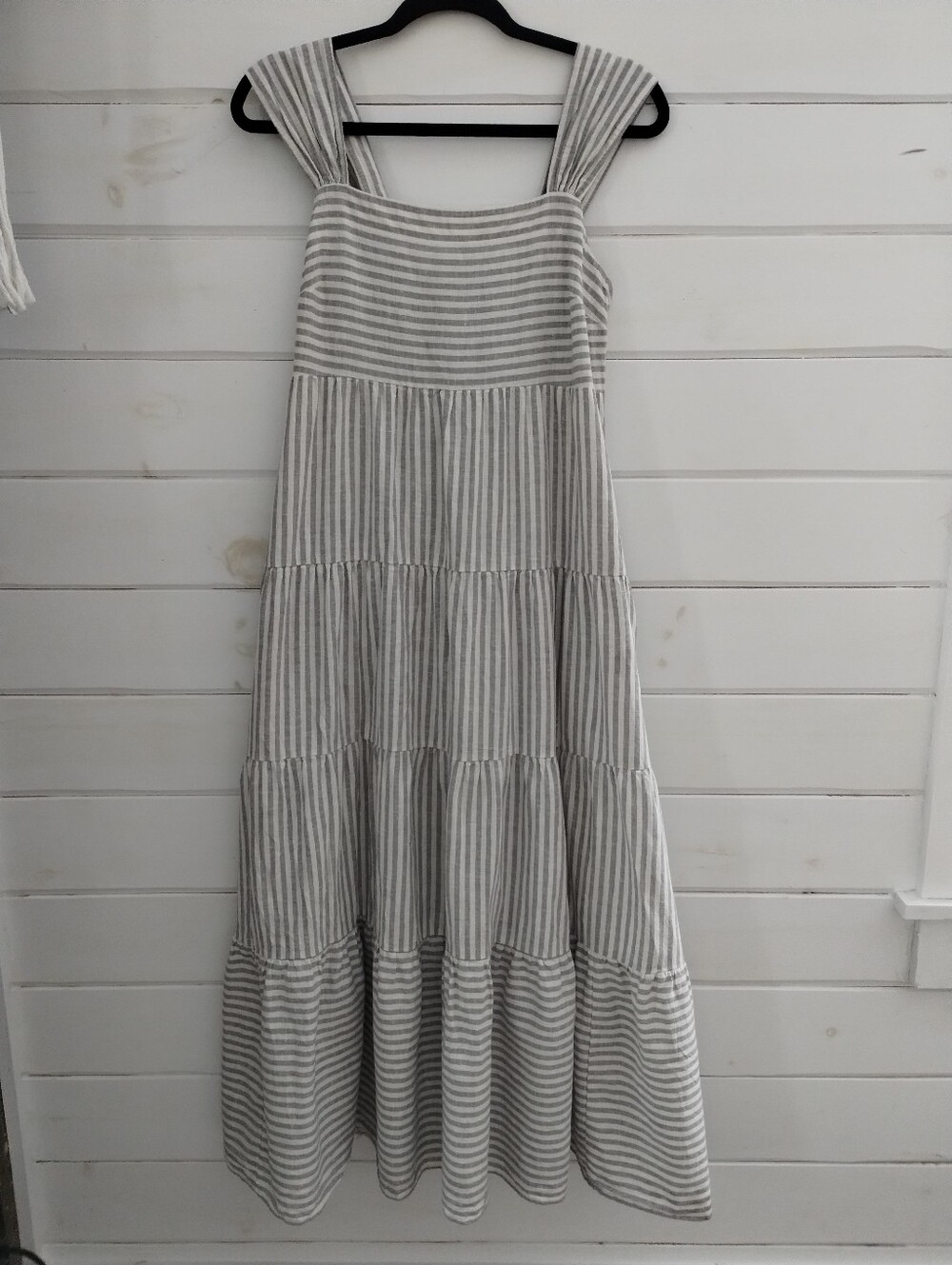 Madewell Striped Tiered Hemp Cotton Maxi Dress Pockets S - Picture 2 of 10